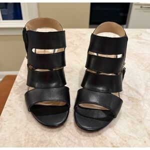 Adrienne Vittadini Black Leather Wedge Sandals